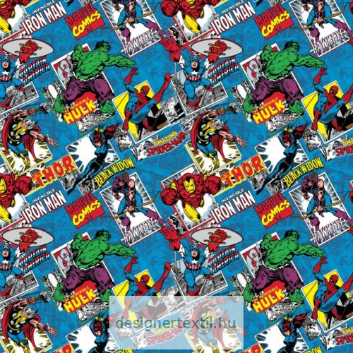 Marvel Comics Burst Blue patchwork cotton by Camelot Fabric